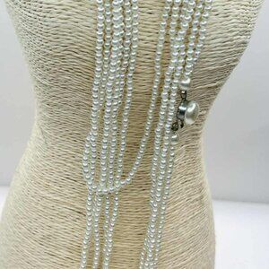 Elegant Long Faux Pearl Necklace — Triple Strand 130 cm | 90s–Early 2000s